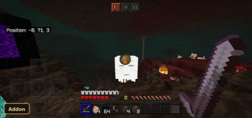 player in the Nether, nether portal, ghost, jack-o-lantern, sword