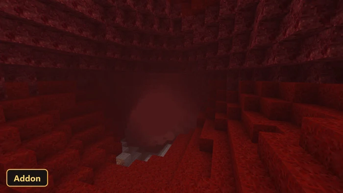 deep red cave with white misty fog and red landscape