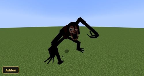 terrifying monster with black limbs and a bloody face on a grassy plain