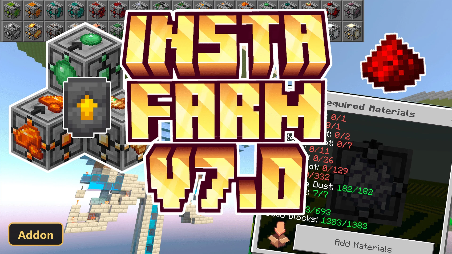 various automated farming blocks and redstone contraptions with title overlay