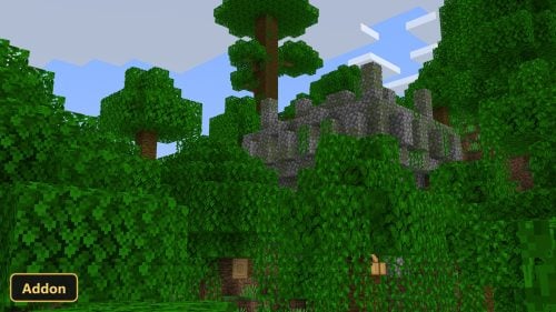 lush jungle with a stone ruin, daytime