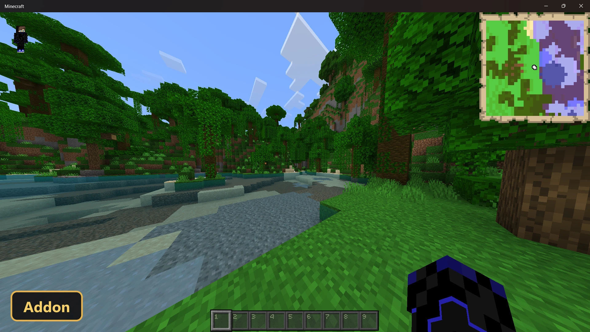 lush jungle biome with river, clear sky, and detailed foliage
