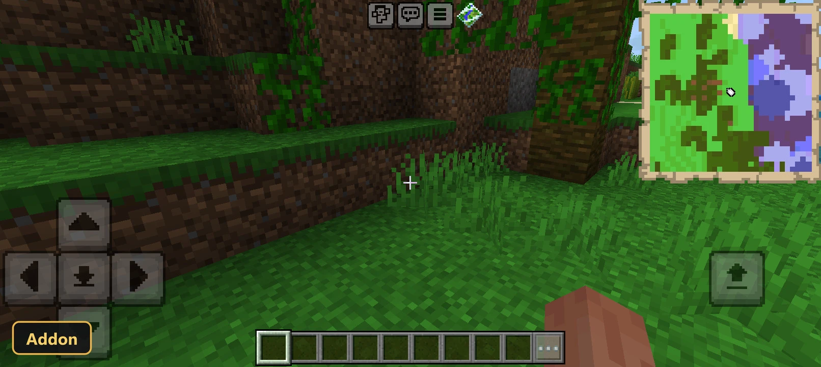 grassy hillside with dirt blocks, green grass, and small plants