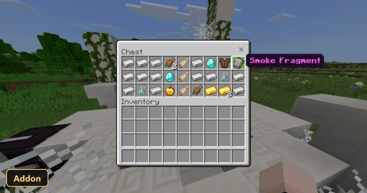 chest inventory with various items and a "Smoke Fragment