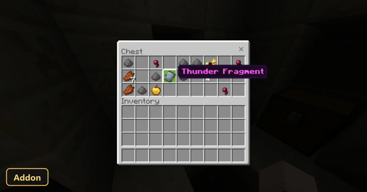 chest inventory with various items and a "Thunder Fragment