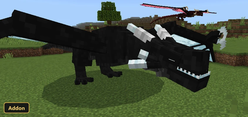 black dragon on a grassy plain, another flying in background