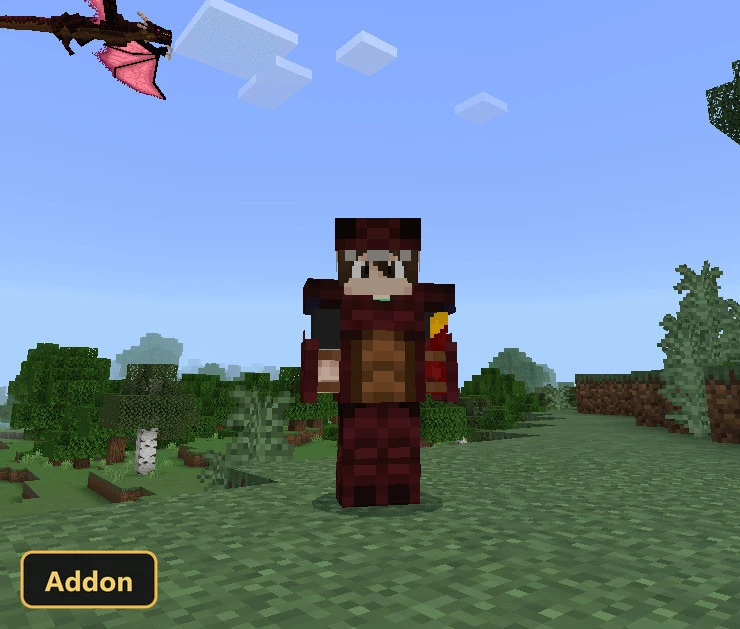 player character in armor on a grassy plain, dragon flying