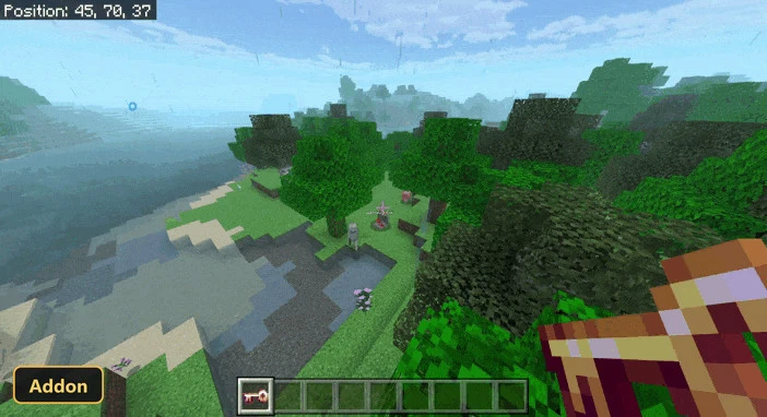 aerial view of a player's tombstone in a forest near water