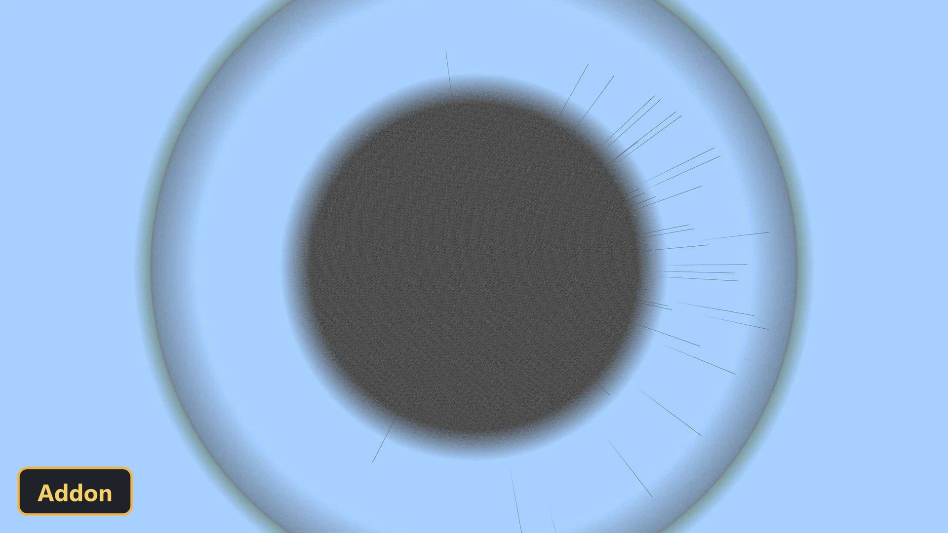 abstract image of a dark circle with light blue rings and lines