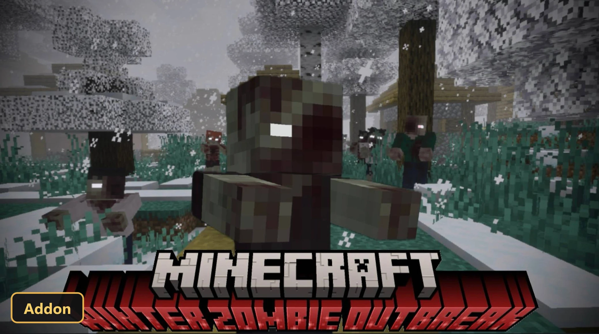snowy forest with multiple zombies, title overlay