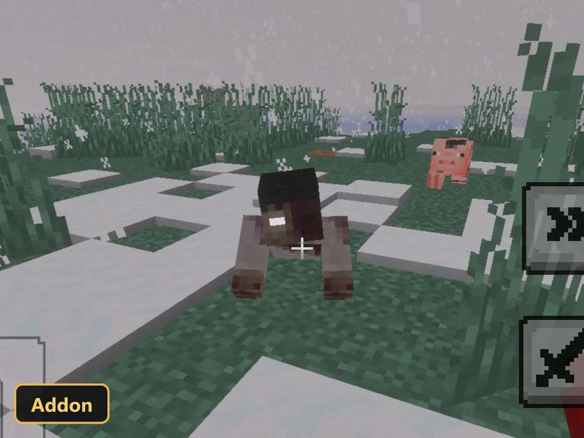 snowy plains with a crawling zombie and a pig