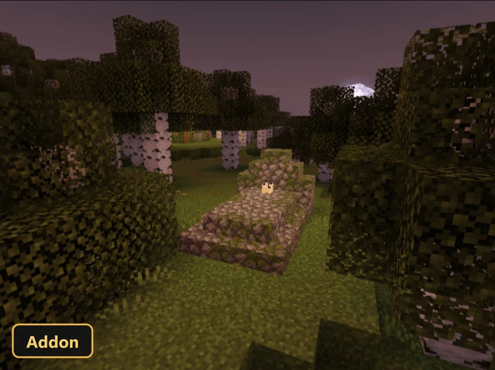 mossy stone grave with a small animal in a birch forest