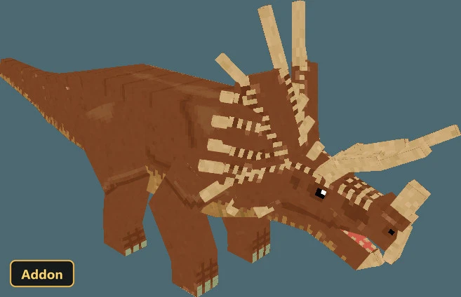 brown triceratops with large horns and frill, against dark teal background