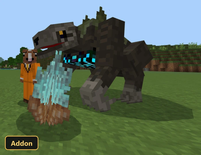 player with horse head skin next to a large dark monster