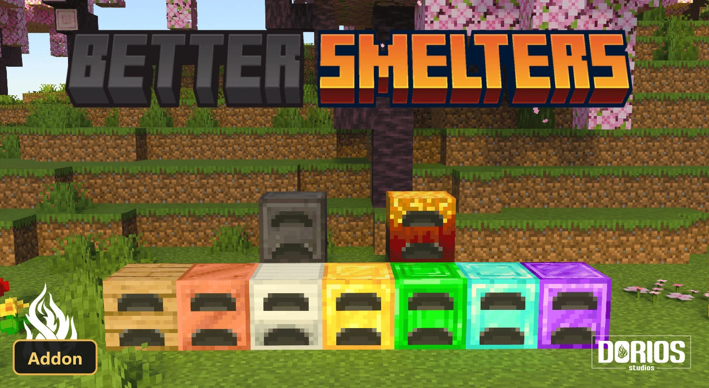 various colored smelters in a grassy field with cherry blossom trees