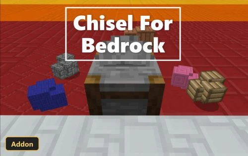 chisel block and colored blocks on a red and white floor