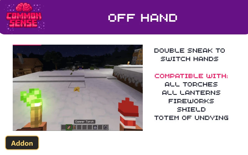 player holding a torch and firework in a snowy village at night