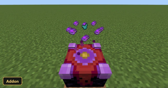 dis-enchanter table with floating enchanted books and a pickaxe on grass
