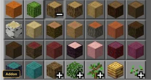 grid of various block textures: wood logs, cactus, leaves