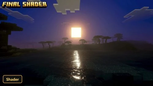 sunset over water, savanna biome, glowing sun reflection