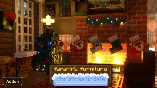 Cozy Christmas living room with fireplace, tree, and festive decorations
