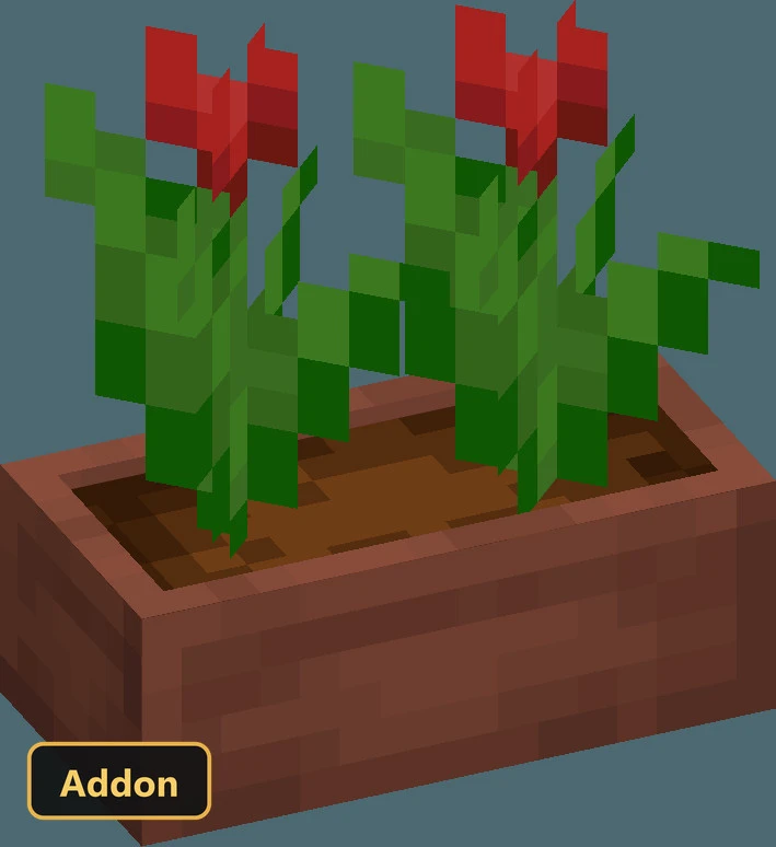 Two red flowers in a brown planter pot