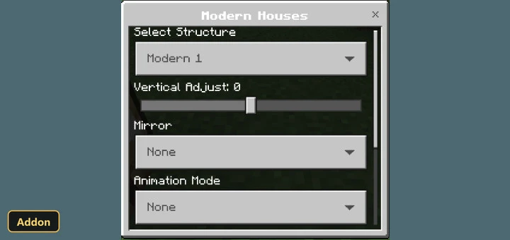 menu for selecting and adjusting a modern house