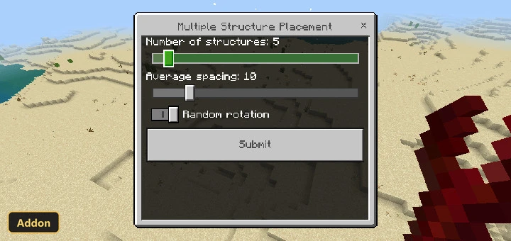 menu for multiple structure placement in a desert biome