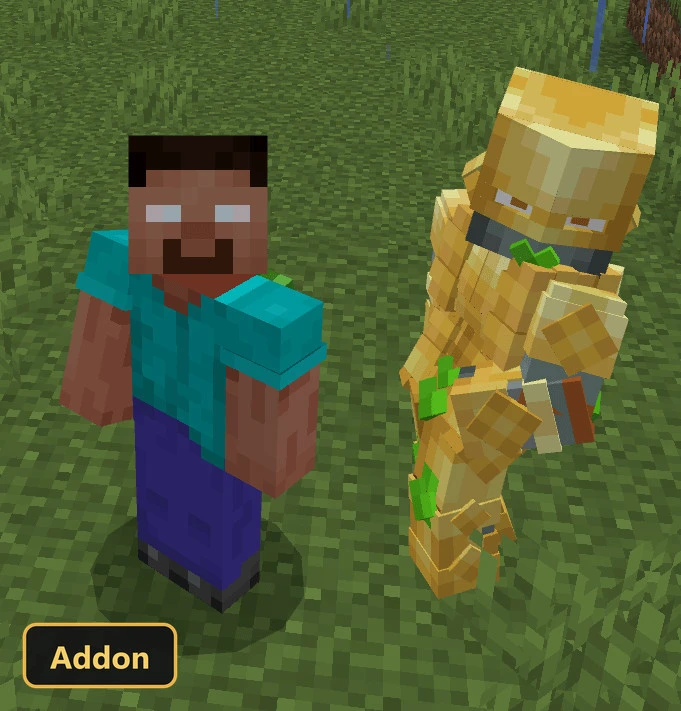 Herobrine character and golden stand in a grassy field