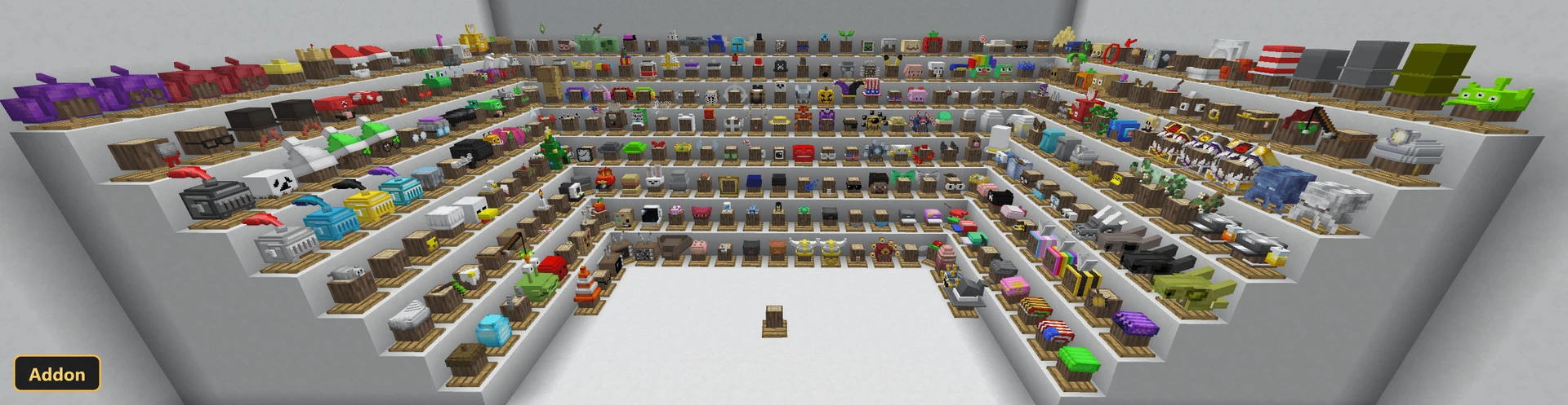 large indoor display of many cosmetic items and armor stands