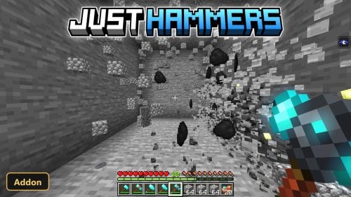 player mining a large area of stone and coal with a hammer