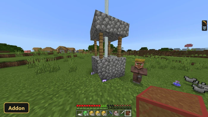 villager next to a well in a grassy village biome