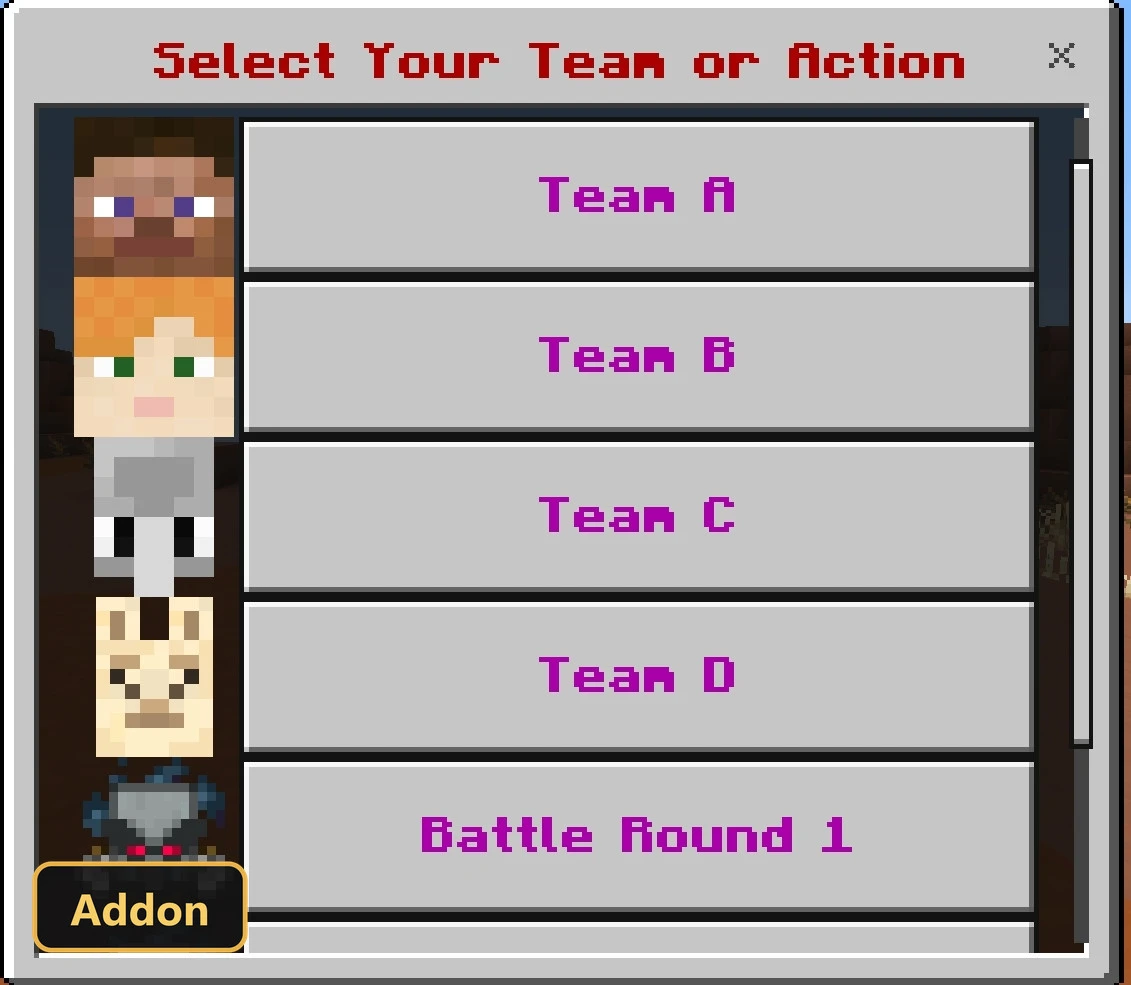 UI menu for selecting teams or actions with character icons