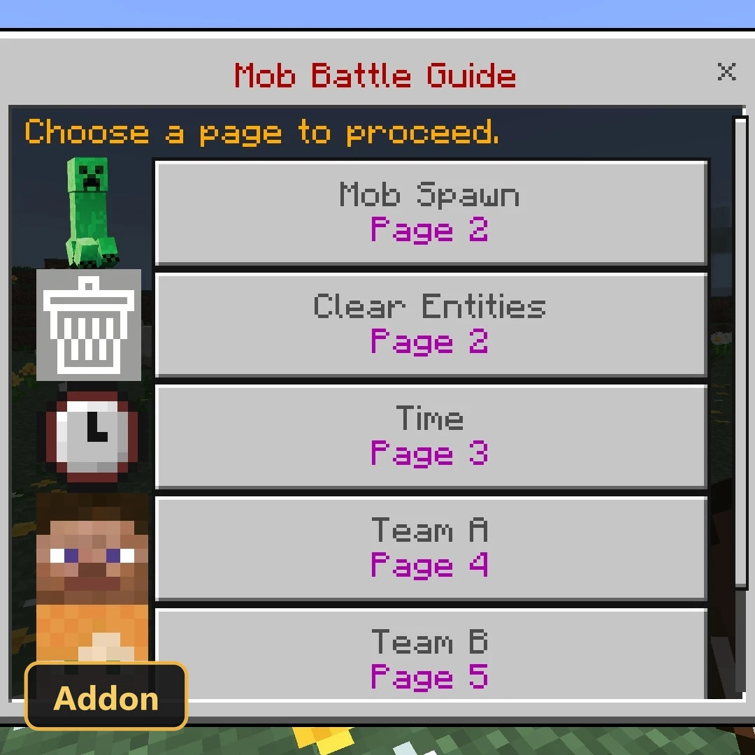 UI menu for a mob battle guide with various options