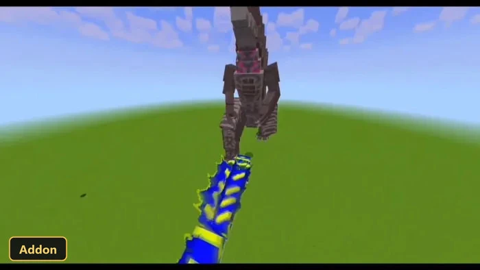 large monster on a flat green plain, looking down at player