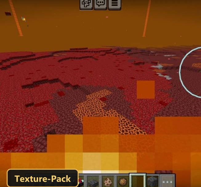 nether landscape, red sky, lava river, glowstone pillars, dark atmosphere