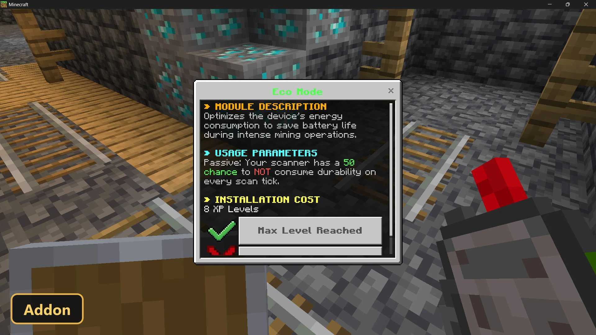 in-game menu showing Eco Mode module description and cost