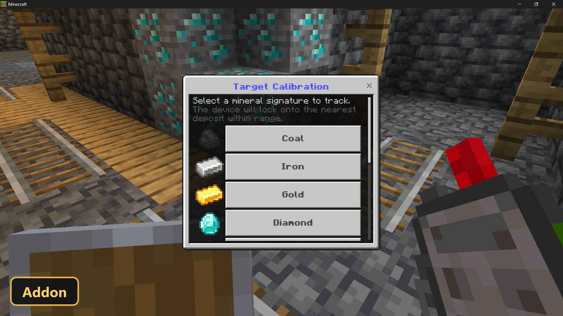 in-game menu for target calibration of the ore finder