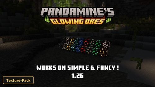 dark cave with glowing ore blocks arranged in rows