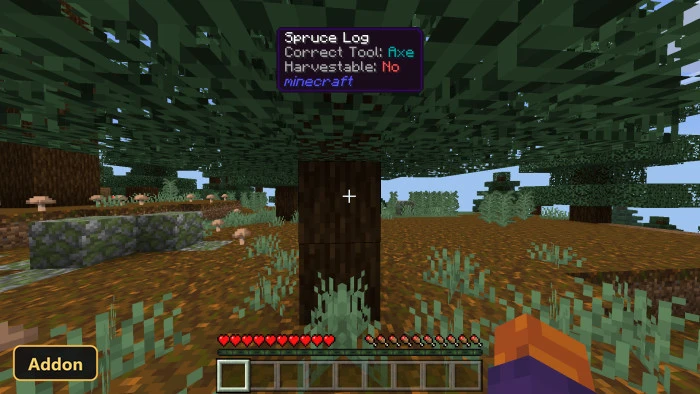 player looking up at a spruce tree in a forest biome