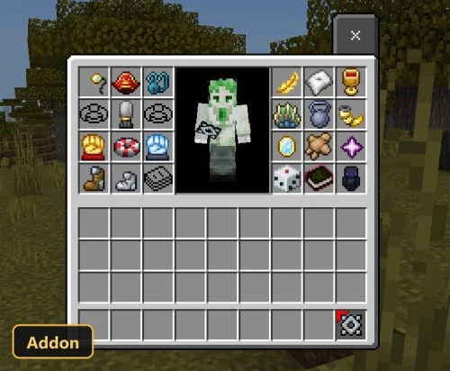 inventory screen showing player character and many custom item icons