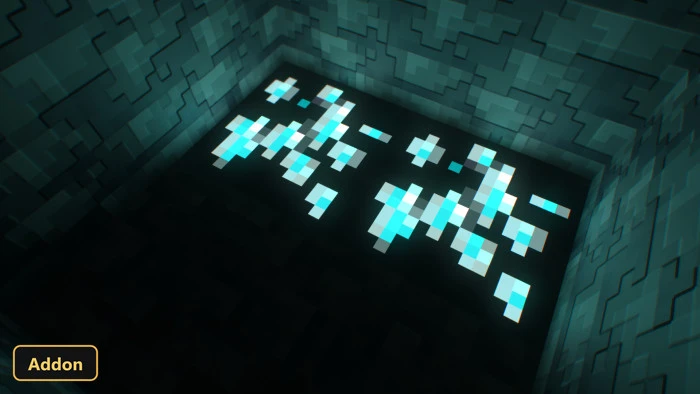 glowing diamond ore blocks on a dark floor in a deepslate cave