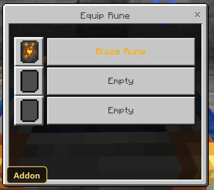 UI showing one Blaze Rune equipped, with two empty slots below