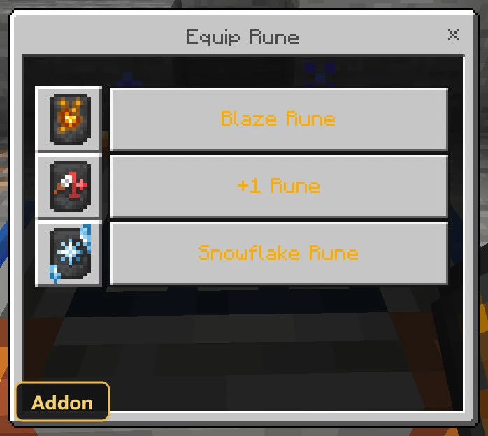 UI showing three different runes equipped: Blaze, +1, and Snowflake
