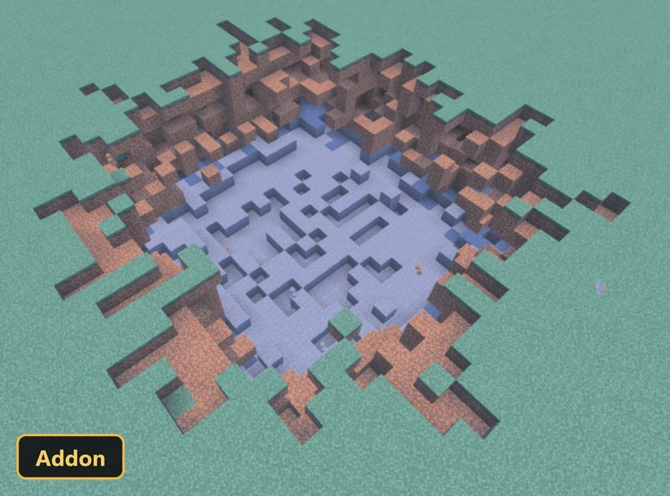 medium square crater in grassy plains, light blue bottom
