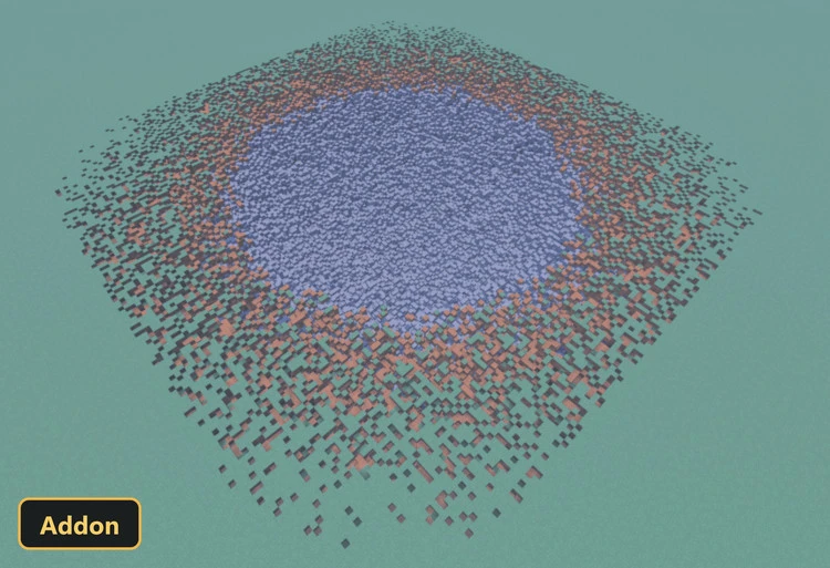 enormous round crater in grassy plains, light blue bottom