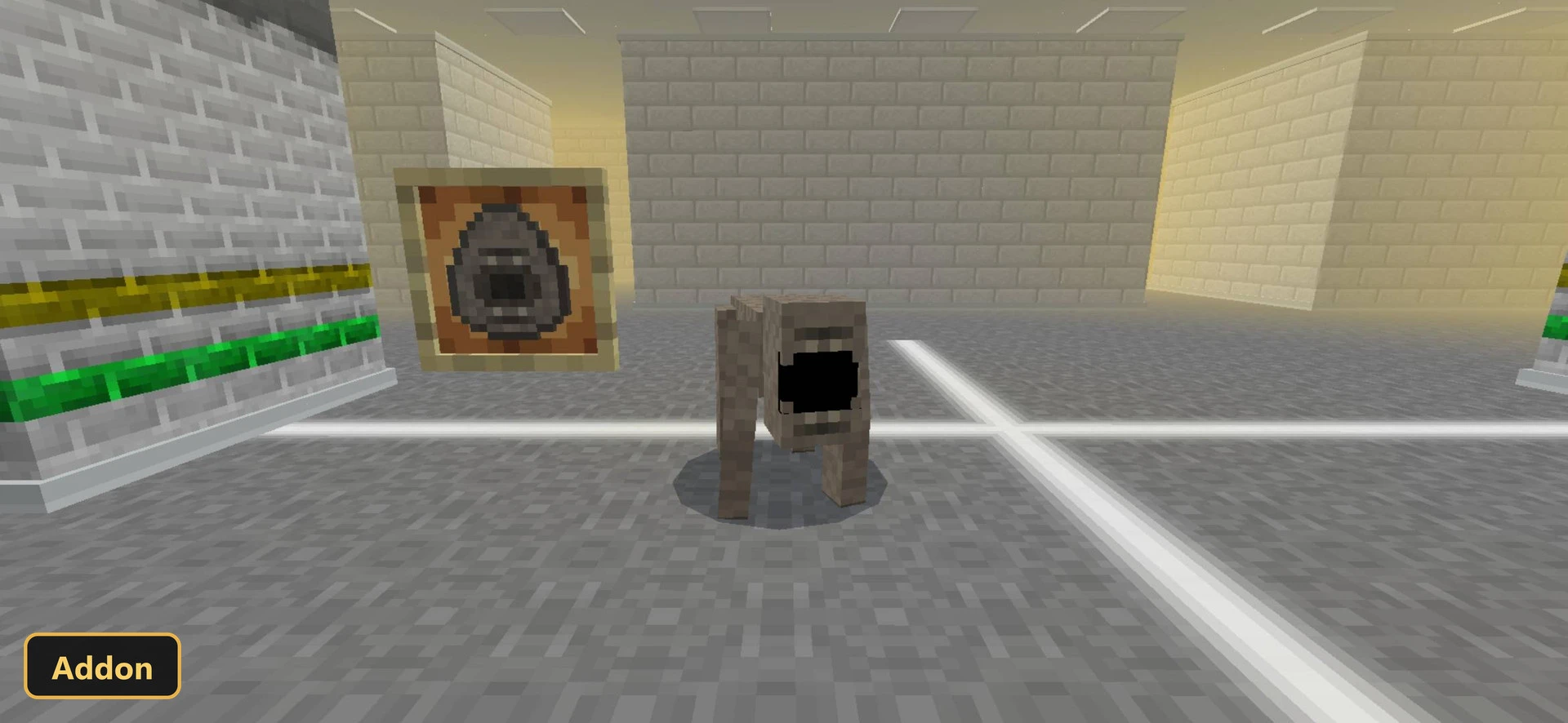 a small gray monster in a gray backrooms-style environment
