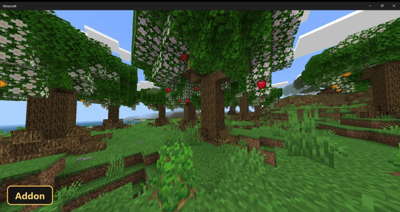 vibrant apple orchard with blooming trees and lush green grass