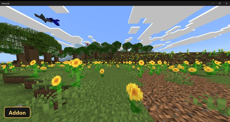sunny field of sunflowers with a dark flying creature in sky
