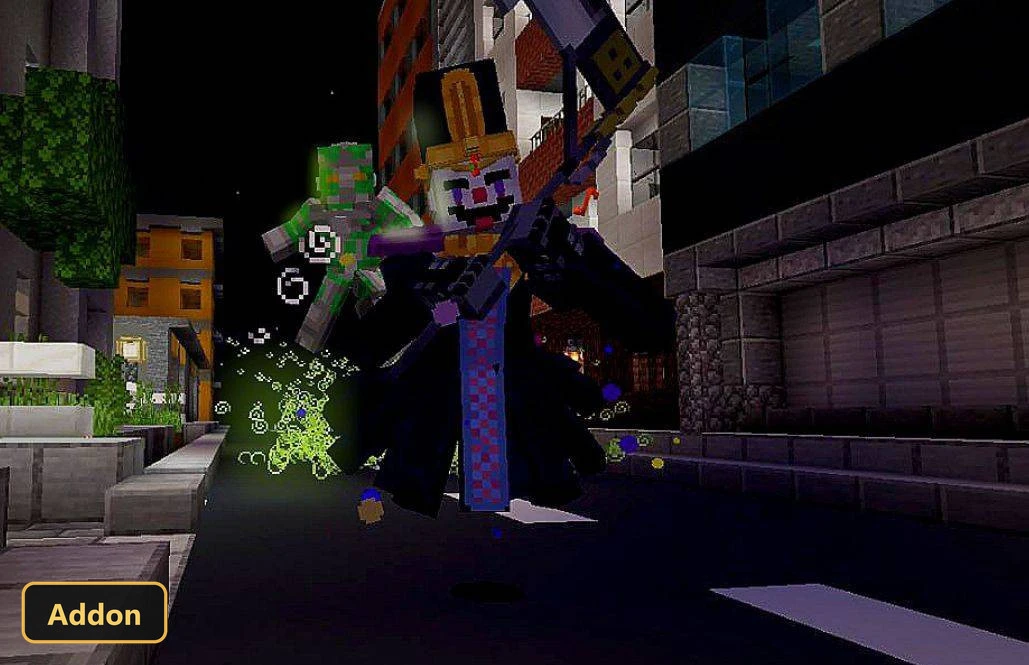 two custom-skinned players fighting on a city street at night